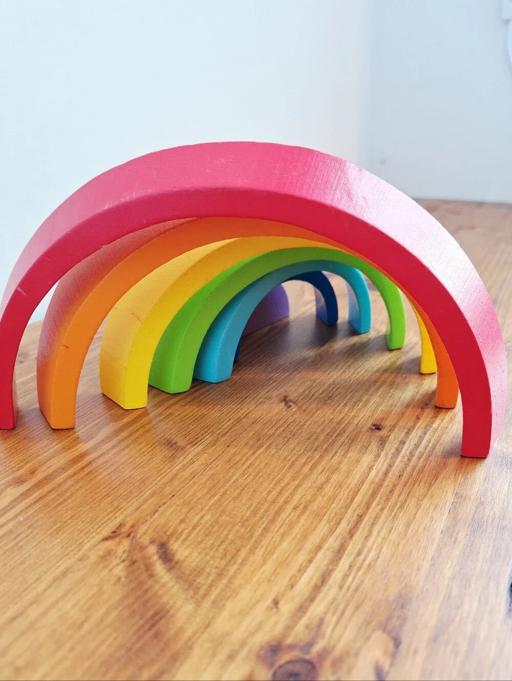Wooden Rainbow Stacker 7 Piece Montessori Waldorf Nesting Toy GUC